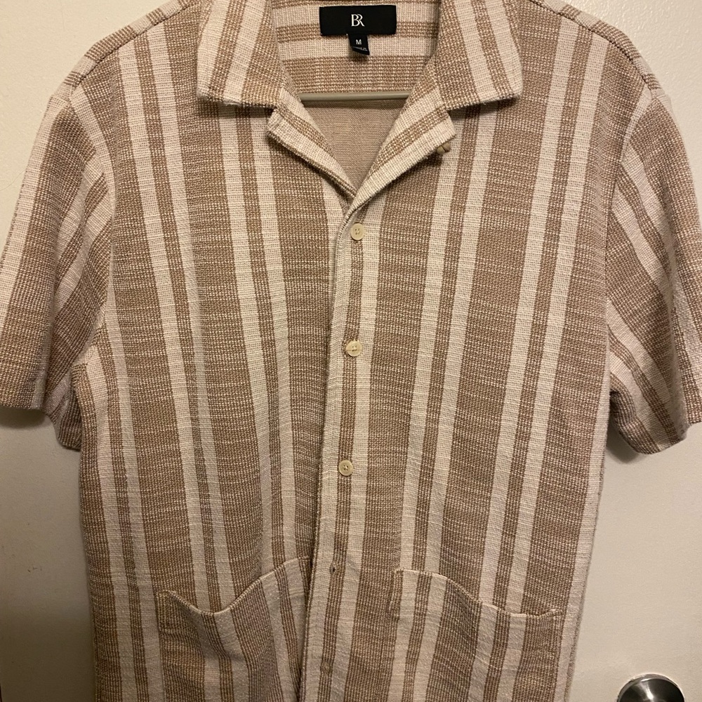 Banana Republic beige and cream striped knit button-up